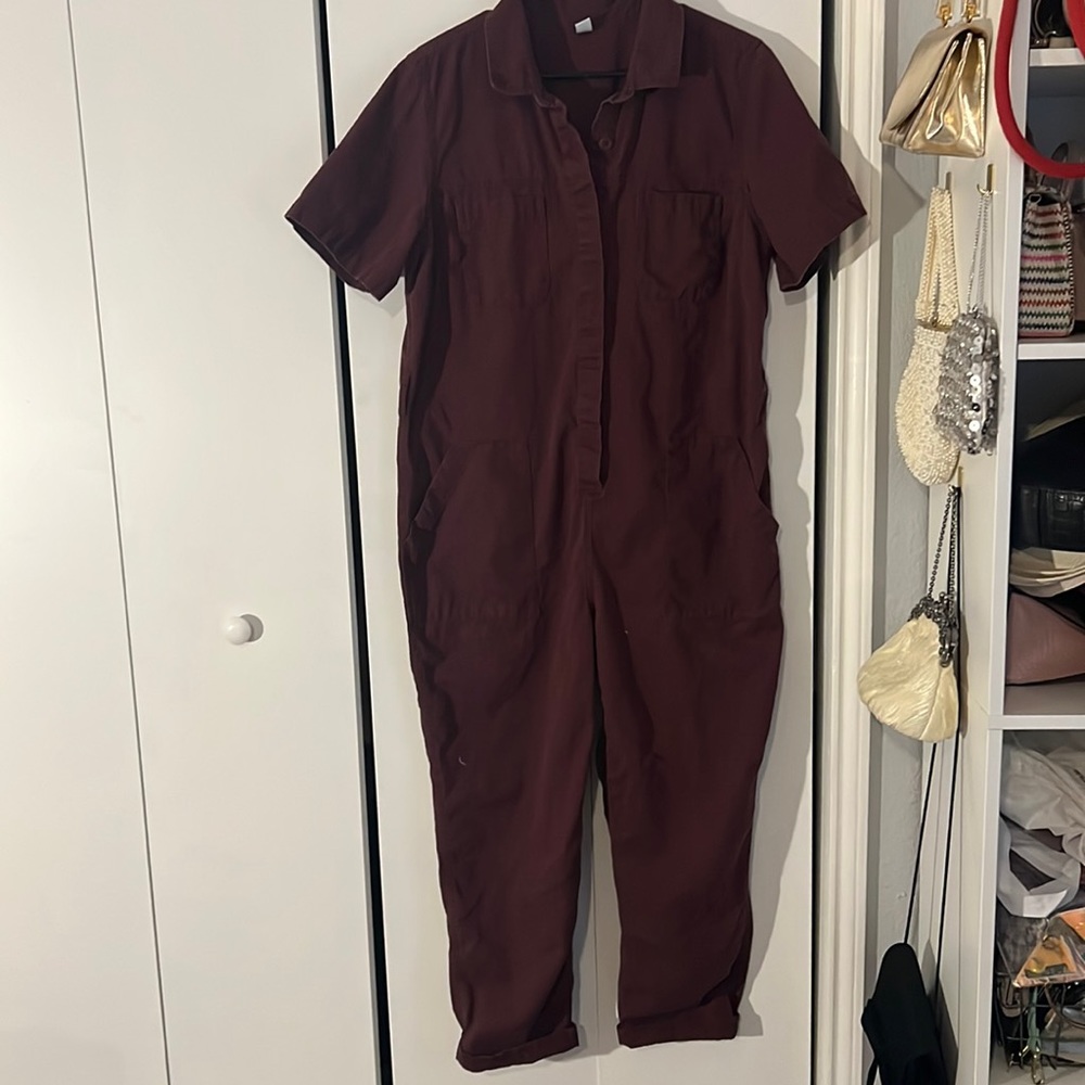 Old Navy maroon utility suit, size large